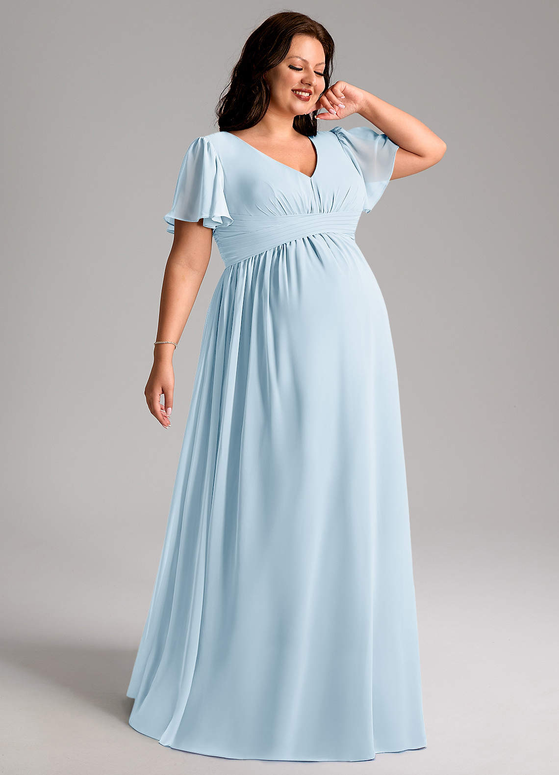 Azazie Verna Maternity Bridesmaid Dresses A-Line V-Neck Ruched Chiffon Floor-Length Dress image1