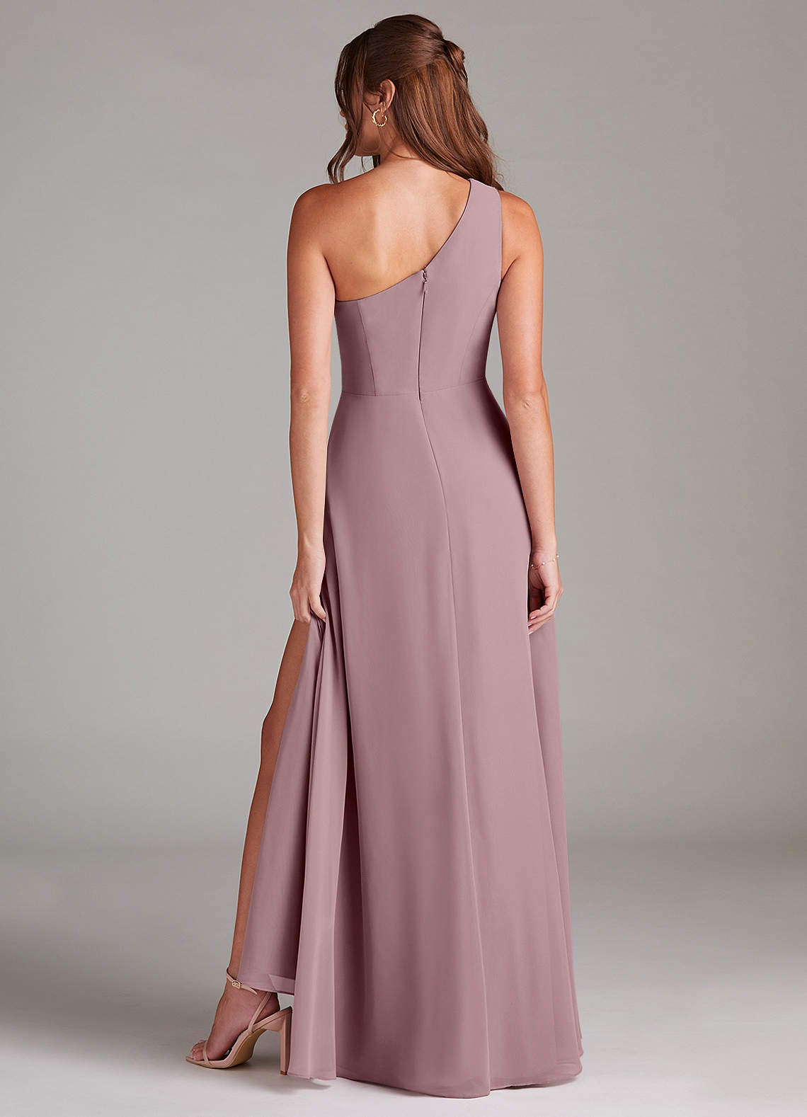 Azazie Brooke Bridesmaid Dresses Dusty Rose A-Line One Shoulder Chiffon Dress image6