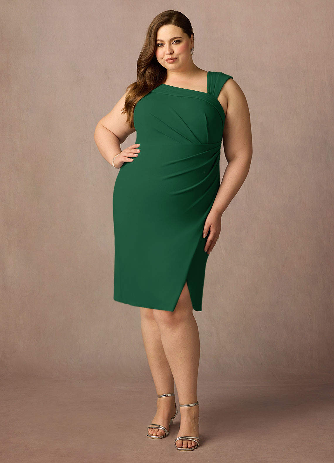 Azazie Cecily Final Sale Dark Green Sheath Stretch Crepe Dress image1