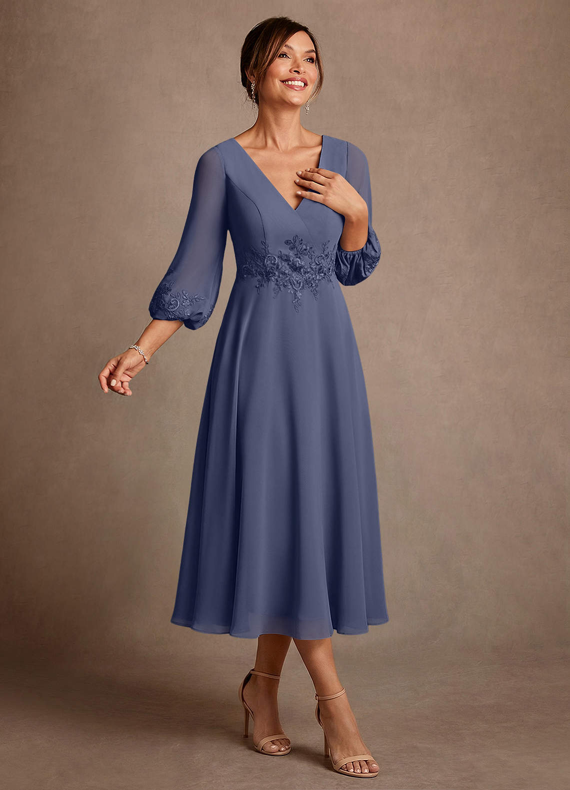 Azazie Ana Vestidos para mãe da noiva Vestido Tormentoso de Chiffon de Linha A com Renda image1