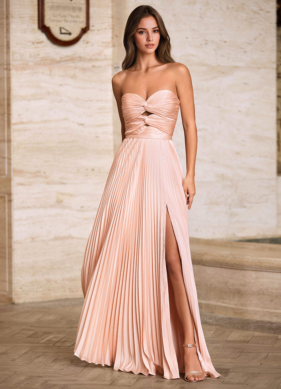 Ylura Pearl Pink A-line Pleated Prom Dress | Azazie