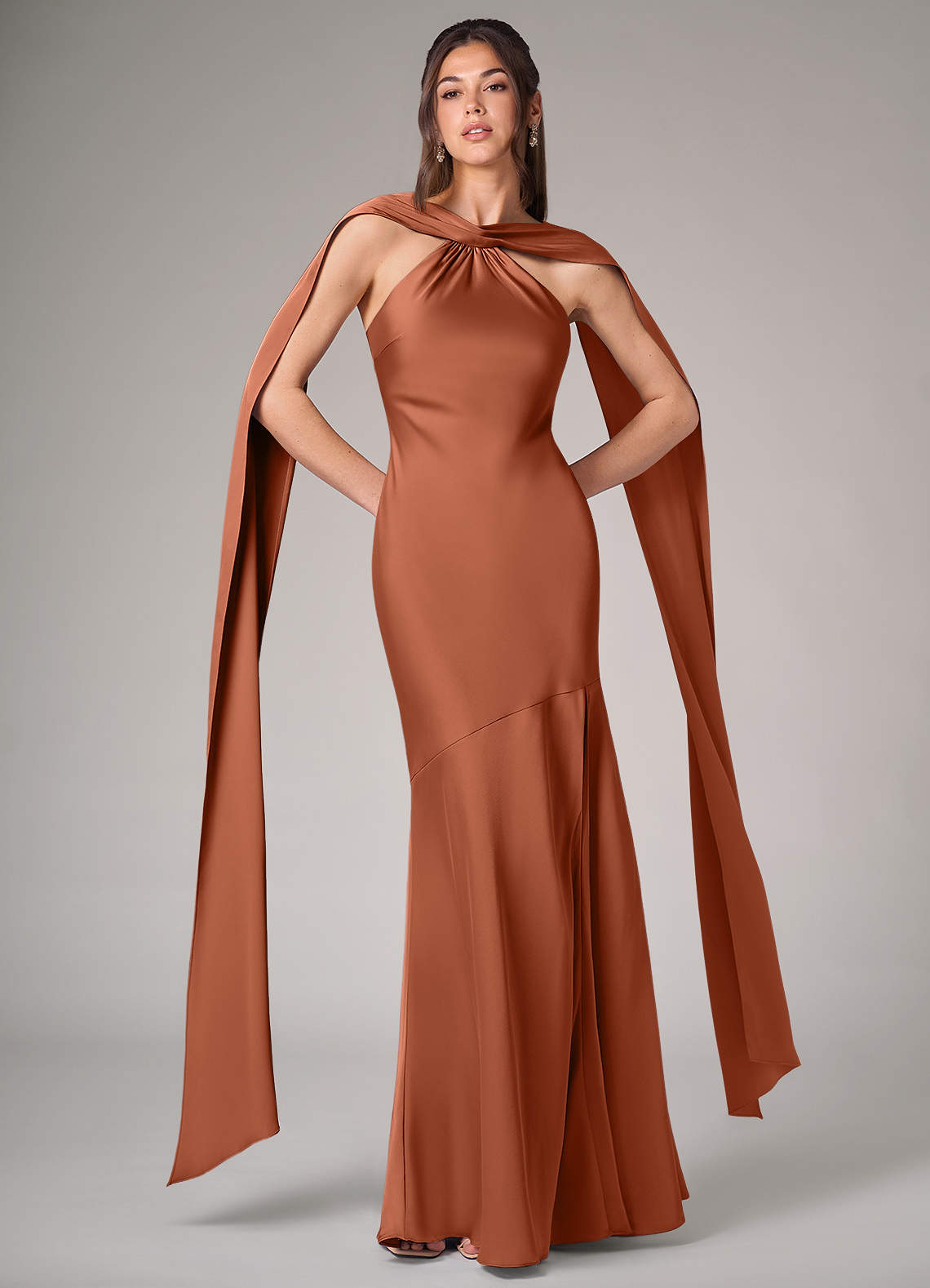 Azazie Kinsley Bridesmaid Dresses Cedar Rose Mermaid Side Slit Stretch Satin Dress image1