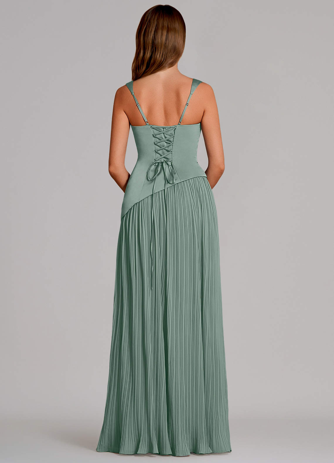 Azazie Stephanie Kjoler til hjemmeprøvning En streg Plisseret Stræk satin Gulv-længde Kjole image4