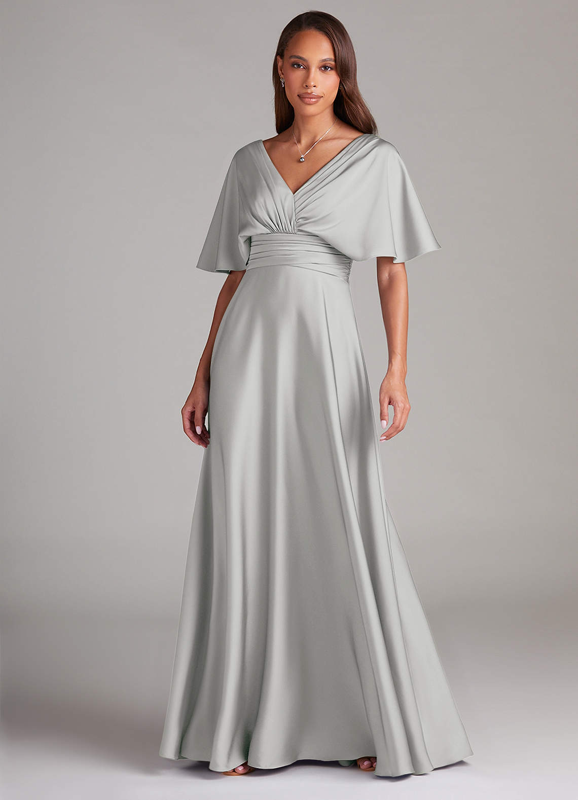 Azazie Pamela Silver Stretch Satin Bridesmaid Dresses | Azazie Azazie Pamela Silver Stretch Satin Bridesmaid Dresses | Azazie