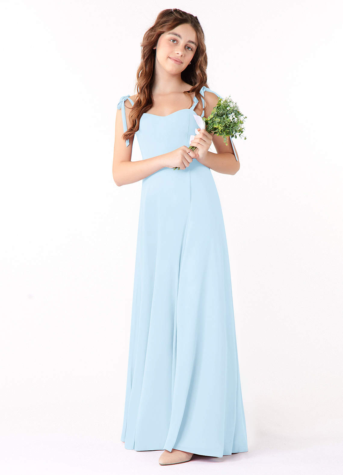 Azazie Rosey Junior Sky Blue A-Line Sweetheart Neckline Chiffon Dress image1