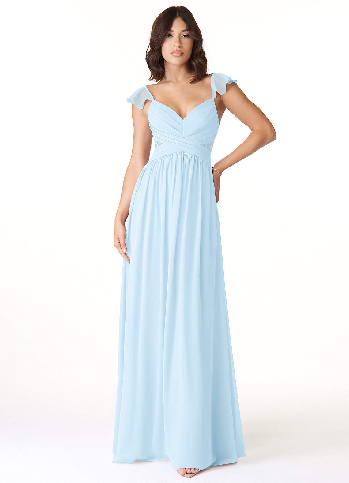 Azazie Lissa Bridesmaid Dresses Sky Blue A-Line Lace Chiffon Dress image1