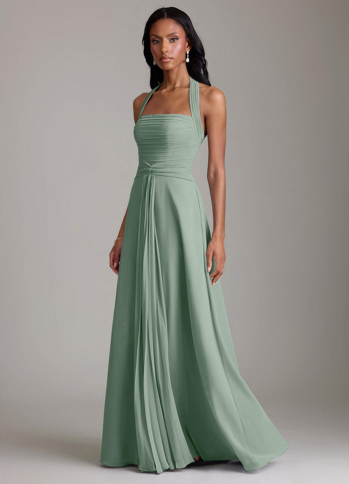 Azazie Clarisa At-home Try On Dresses Dusty Rose A-Line Pleated Chiffon Dress image5