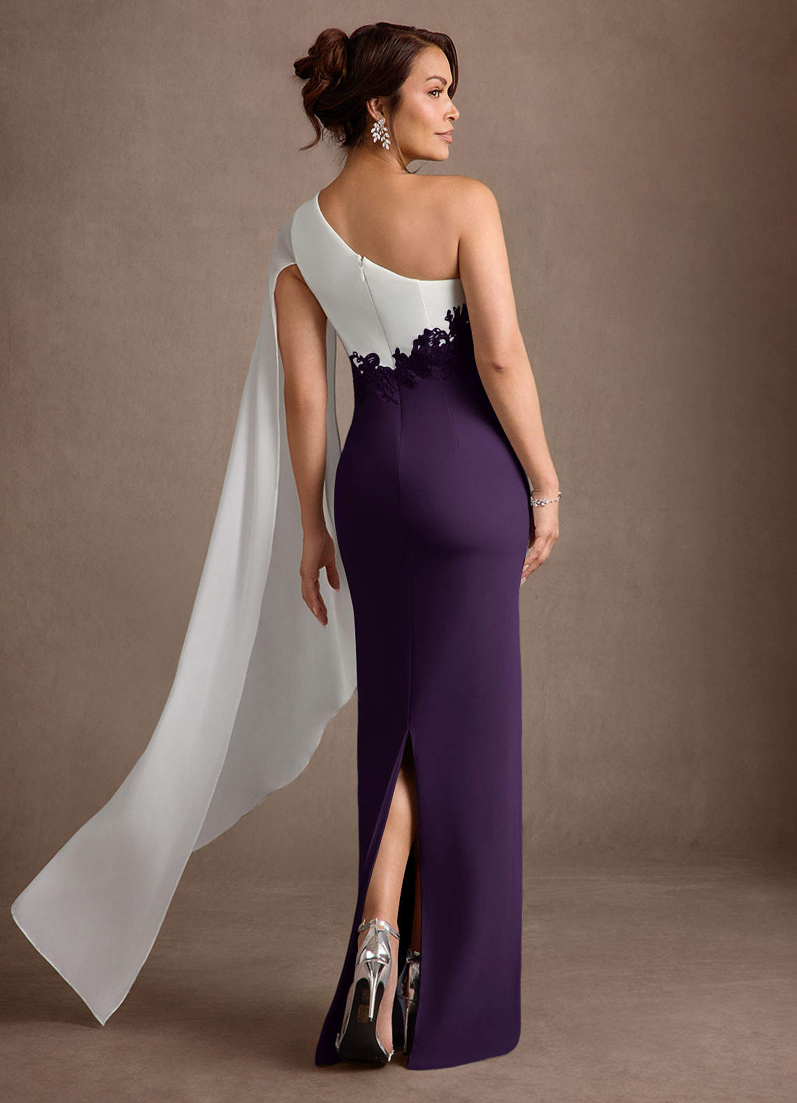 alexandra bridesmaid dresses Azazie Plum Sheath One Shoulder Stretch Crepe Dress Neckline to hem measures