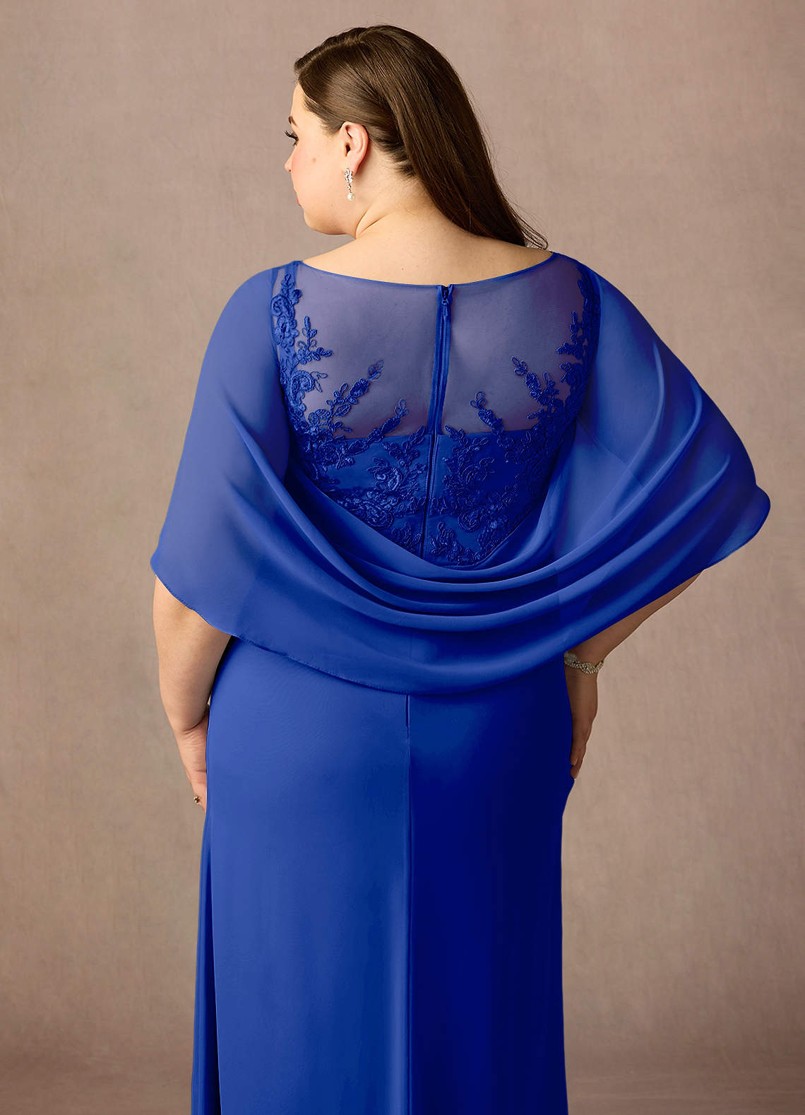 Azazie Hera Royal Blue A-Line Lace Capelet Chiffon Dress