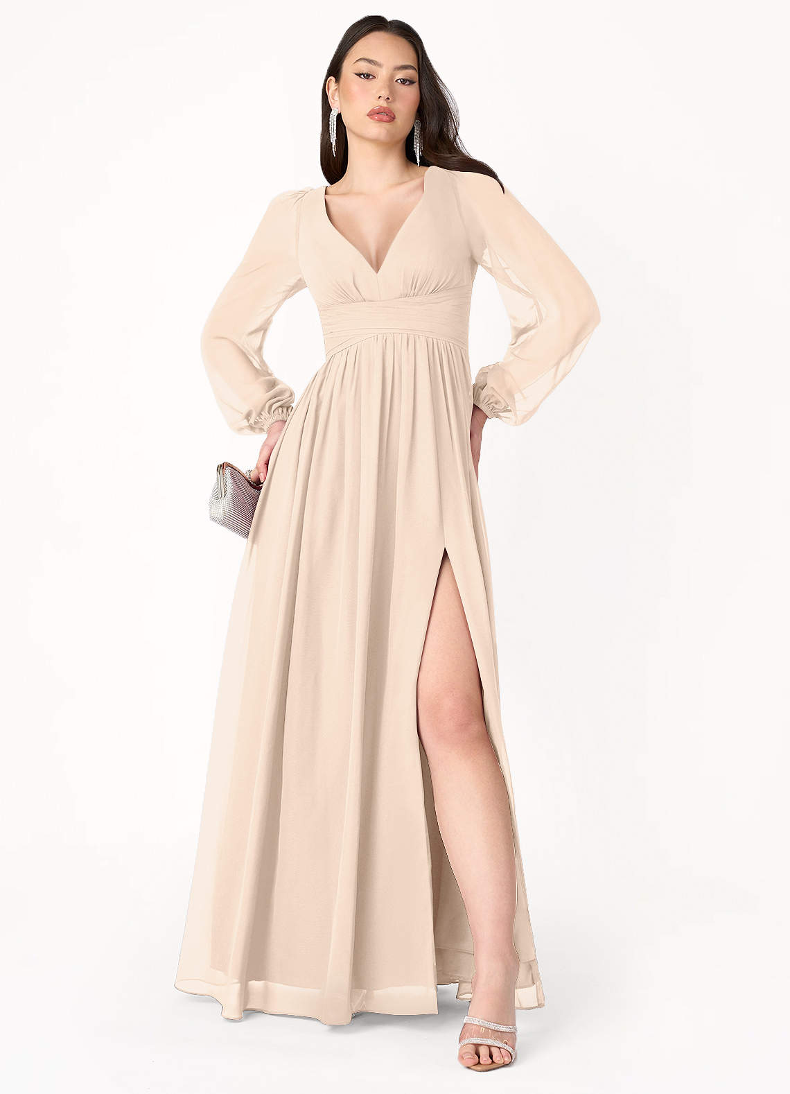 Kelly Cream Long Sleeve Maxi Dress Azazie