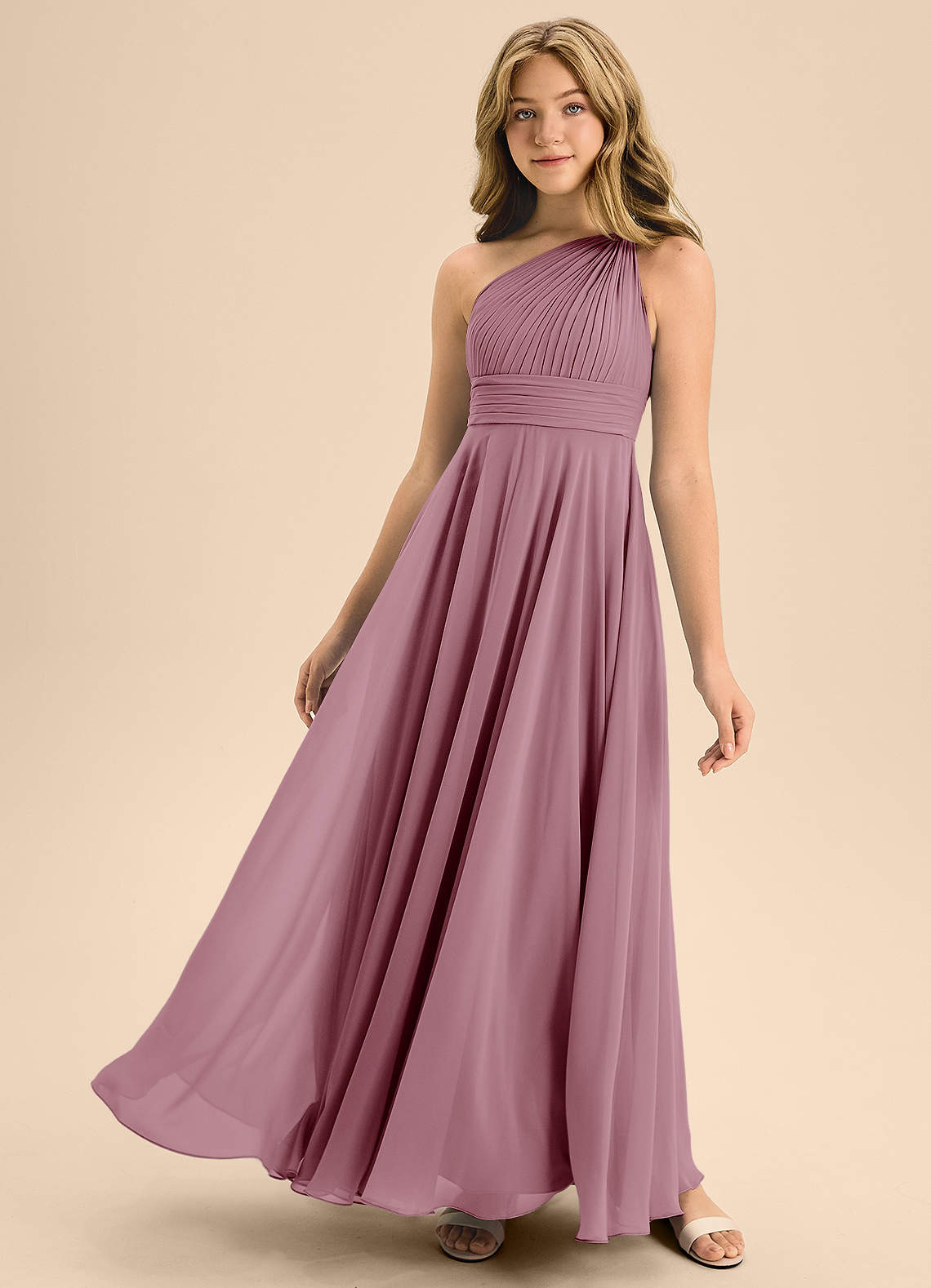Azazie Charlize Junior Vintage Mauve A-Line Pleated Chiffon Dress image1