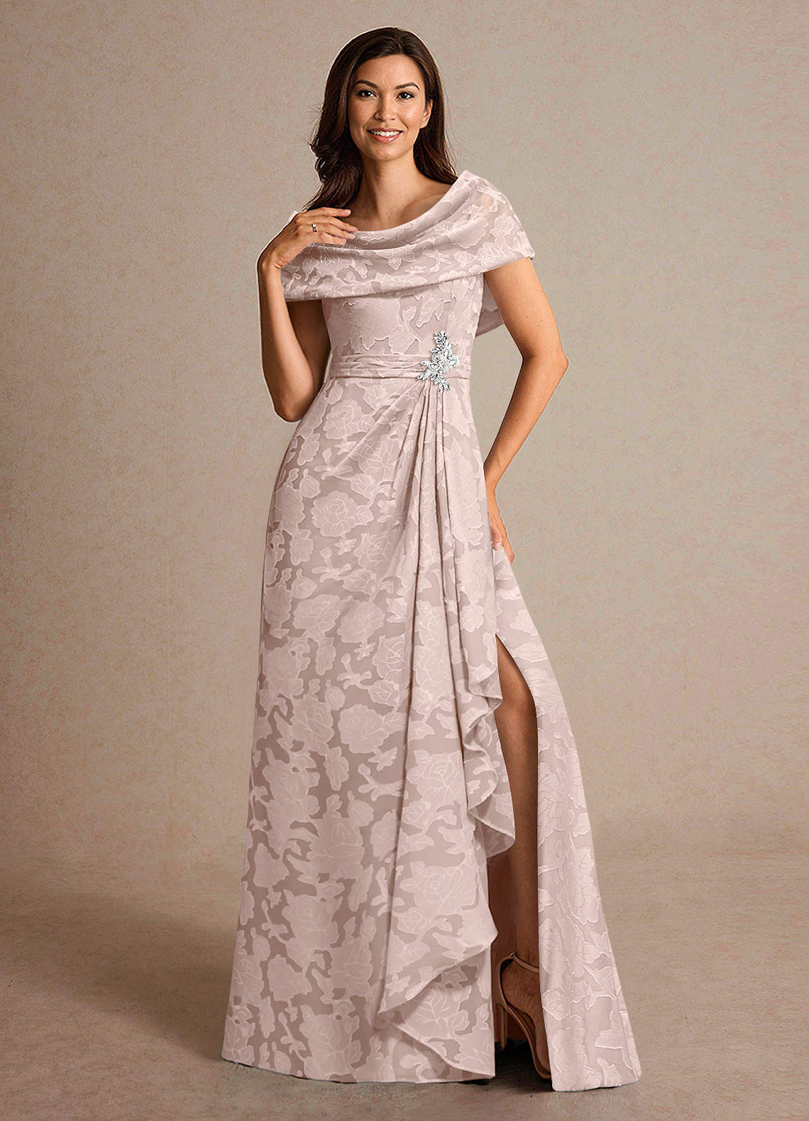 Azazie Branford Mother of the Bride Dresses Blushing Pink A-Line Pleated Floral Burnout Dress image4