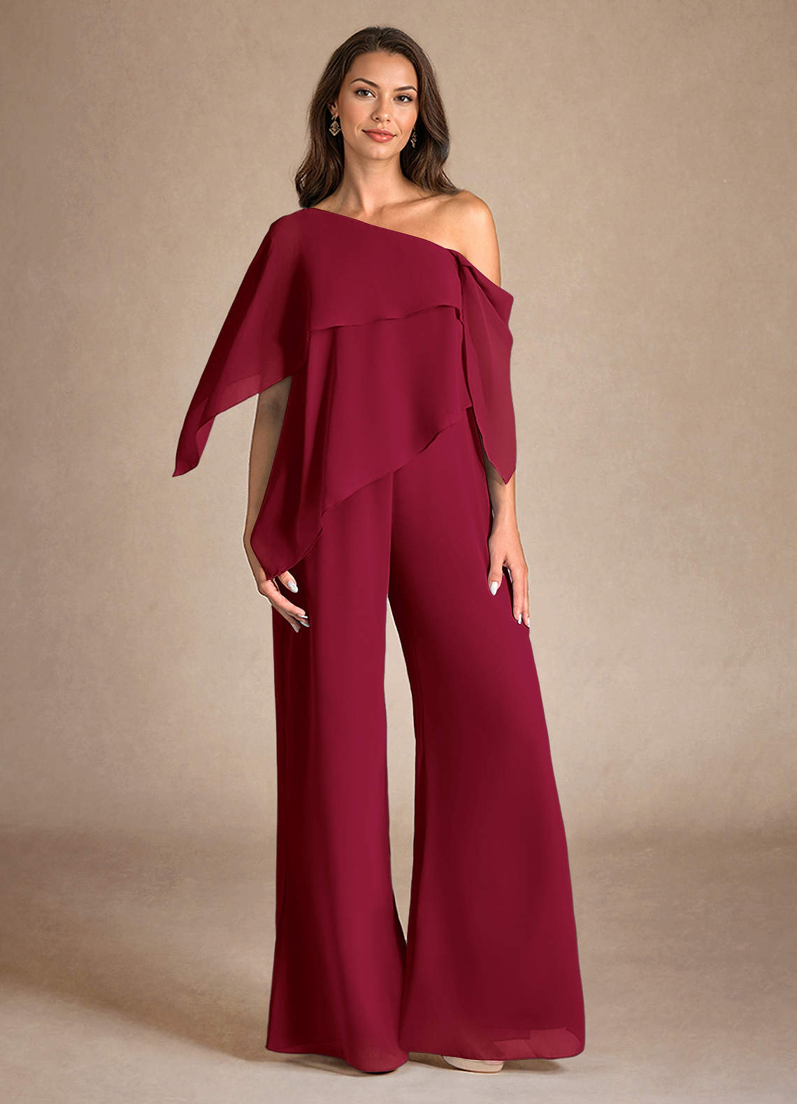 Azazie Halima Kleider für die Brautmutter Overall/Jumpsuit Seitliche Cut-Outs Chiffon Kleid Burgunderrot image1
