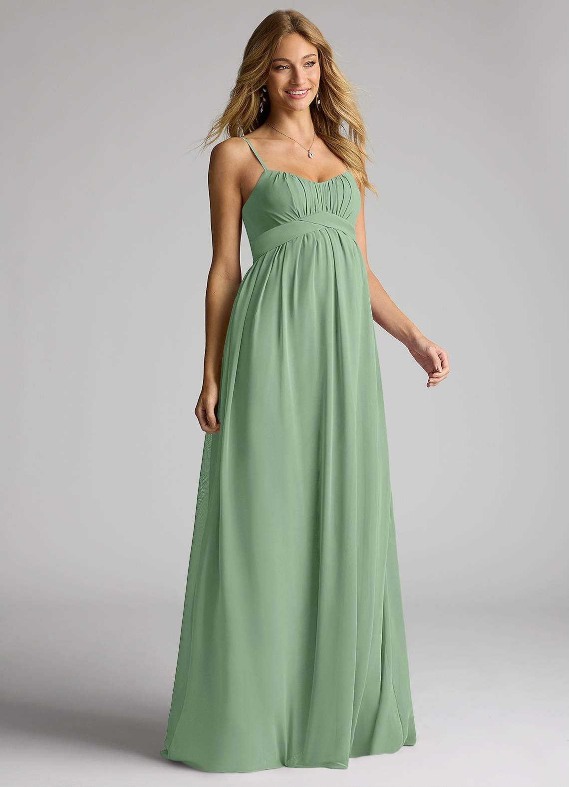 Azazie Llana Maternity Bridesmaid Dresses A-Line Chiffon Floor-Length Dress image1