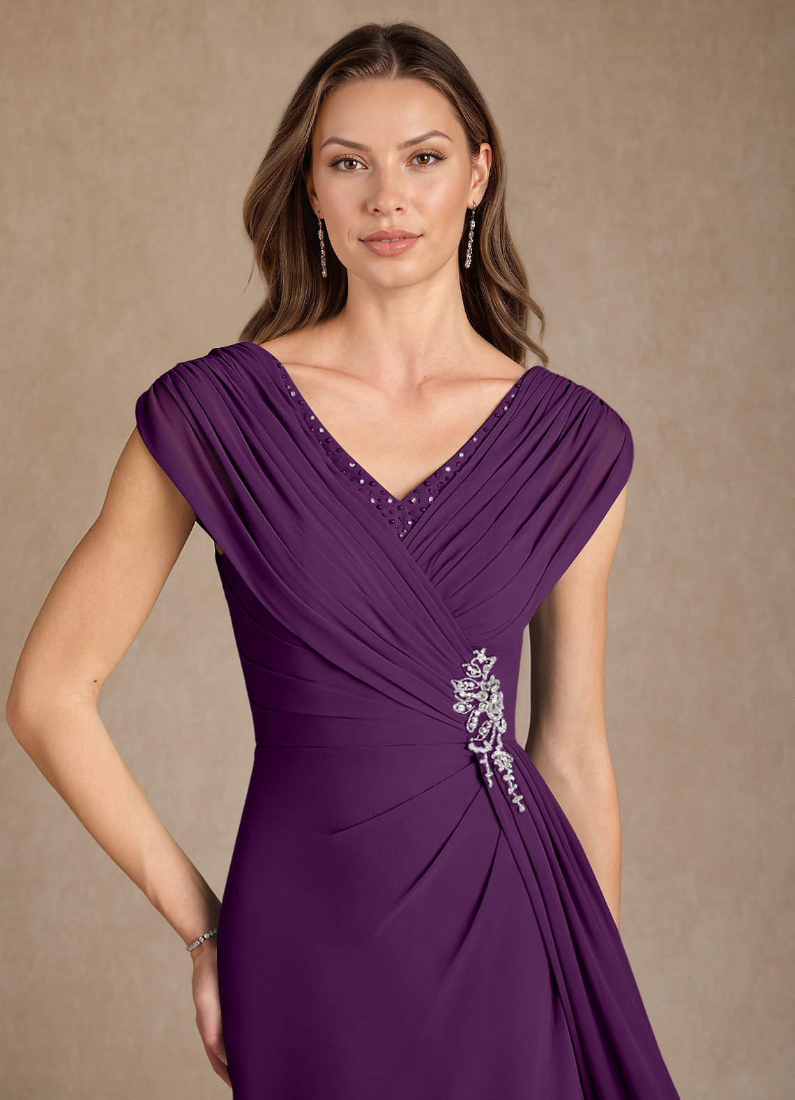 Azazie Bronson Mother of the Bride Dresses Grape A-Line Pleated Chiffon Dress image4