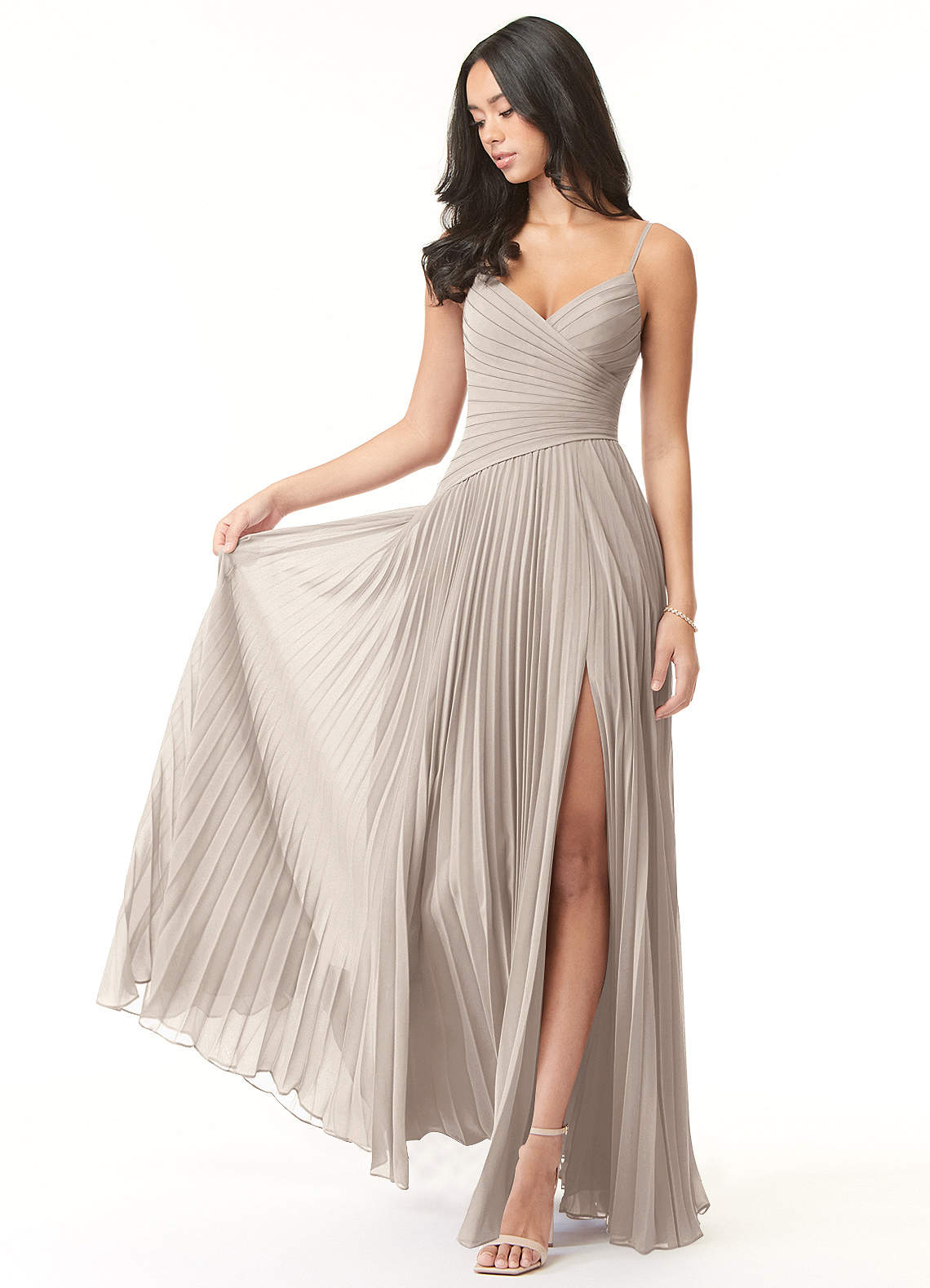 Azazie Vini Bridesmaid Dresses Frost A-Line V-Neck Pleated Chiffon Dress image1