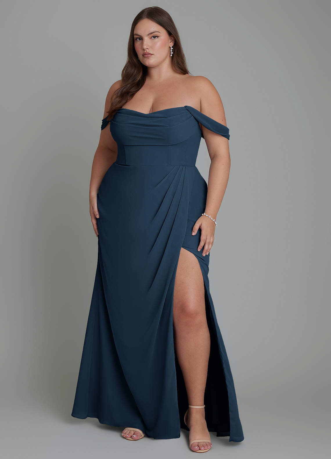 Azazie Johana Bridesmaid Dresses Dark Navy Mermaid Off the Shoulder Chiffon Convertible Dress image1