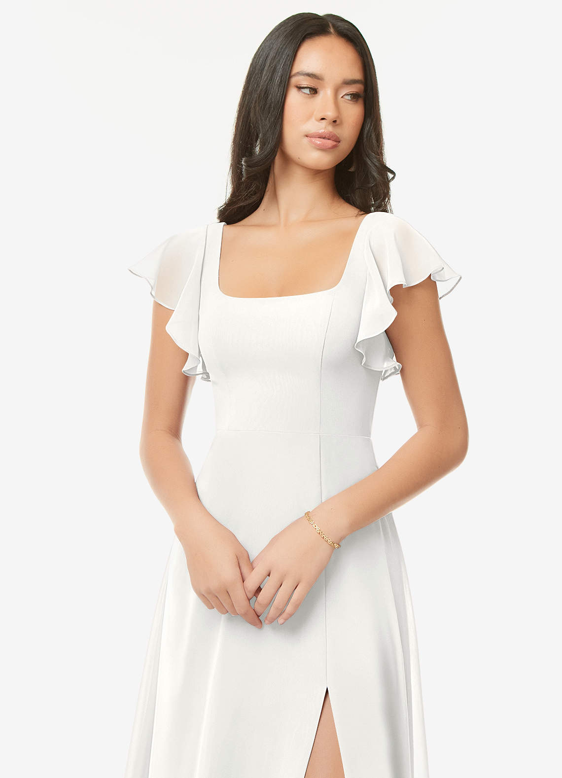 Azazie Bondi Bridesmaid Dresses White A-Line Ruffled Chiffon Dress image5