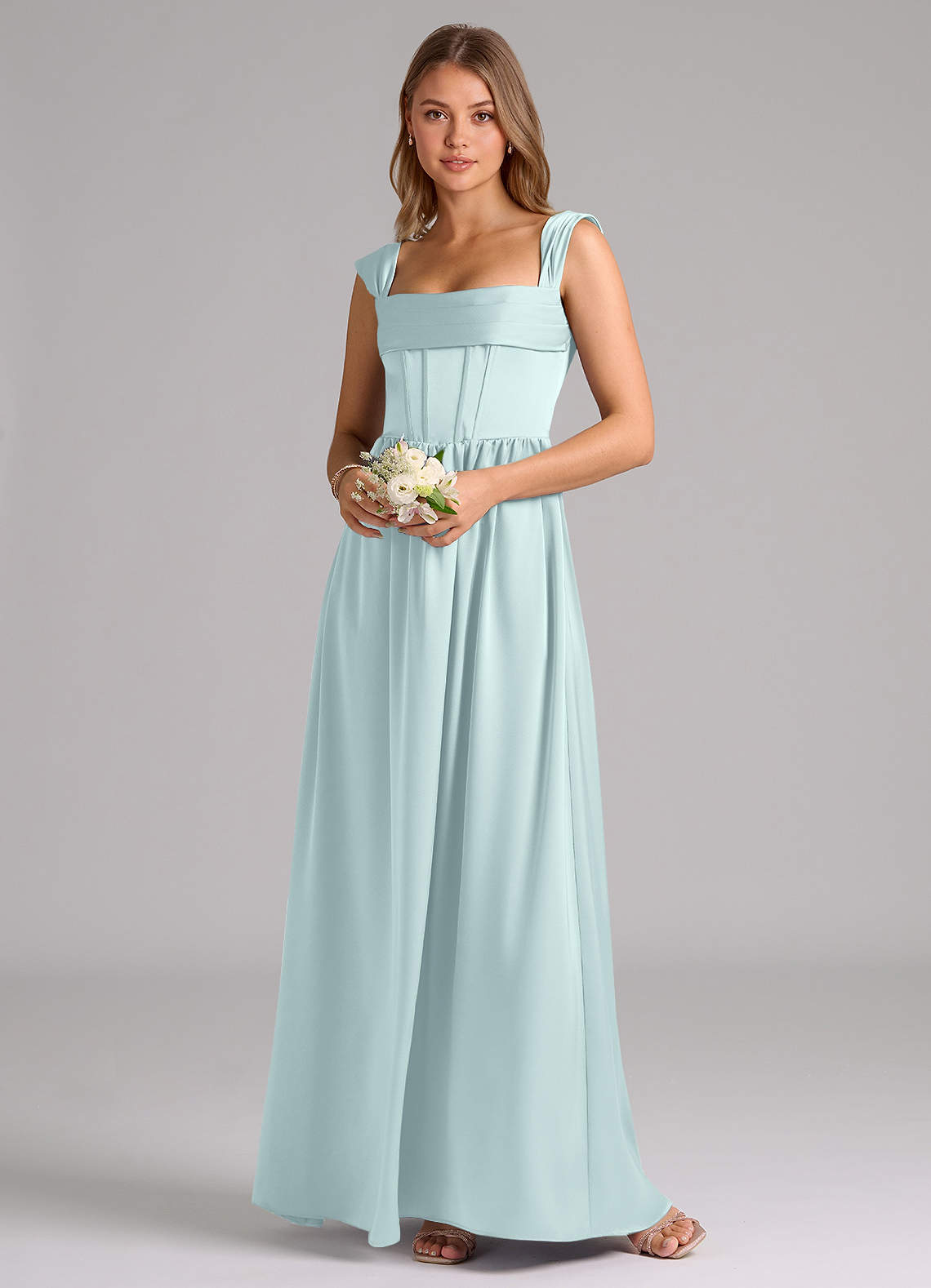 Azazie Hattie Bridesmaid Dresses Mist A-Line Corset Stretch Satin Dress image1
