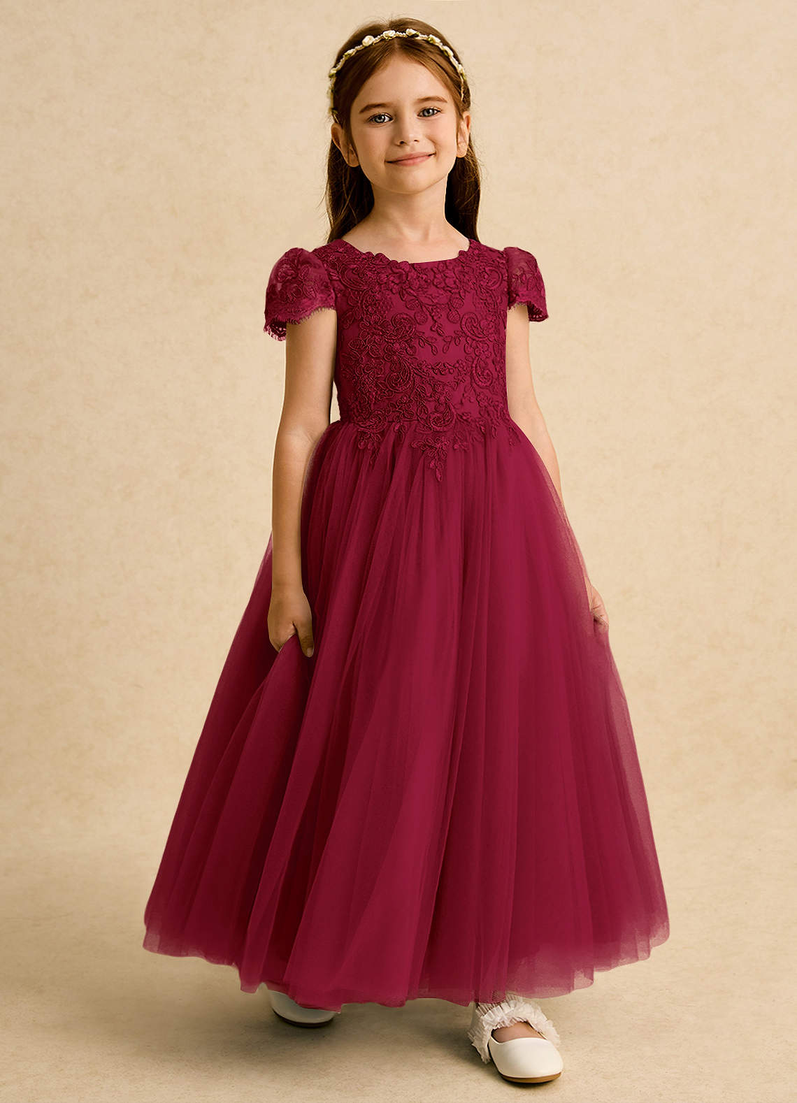 Azazie Puff Flower Girl Klänningar Klä Balklänning i Tyll Spets image5