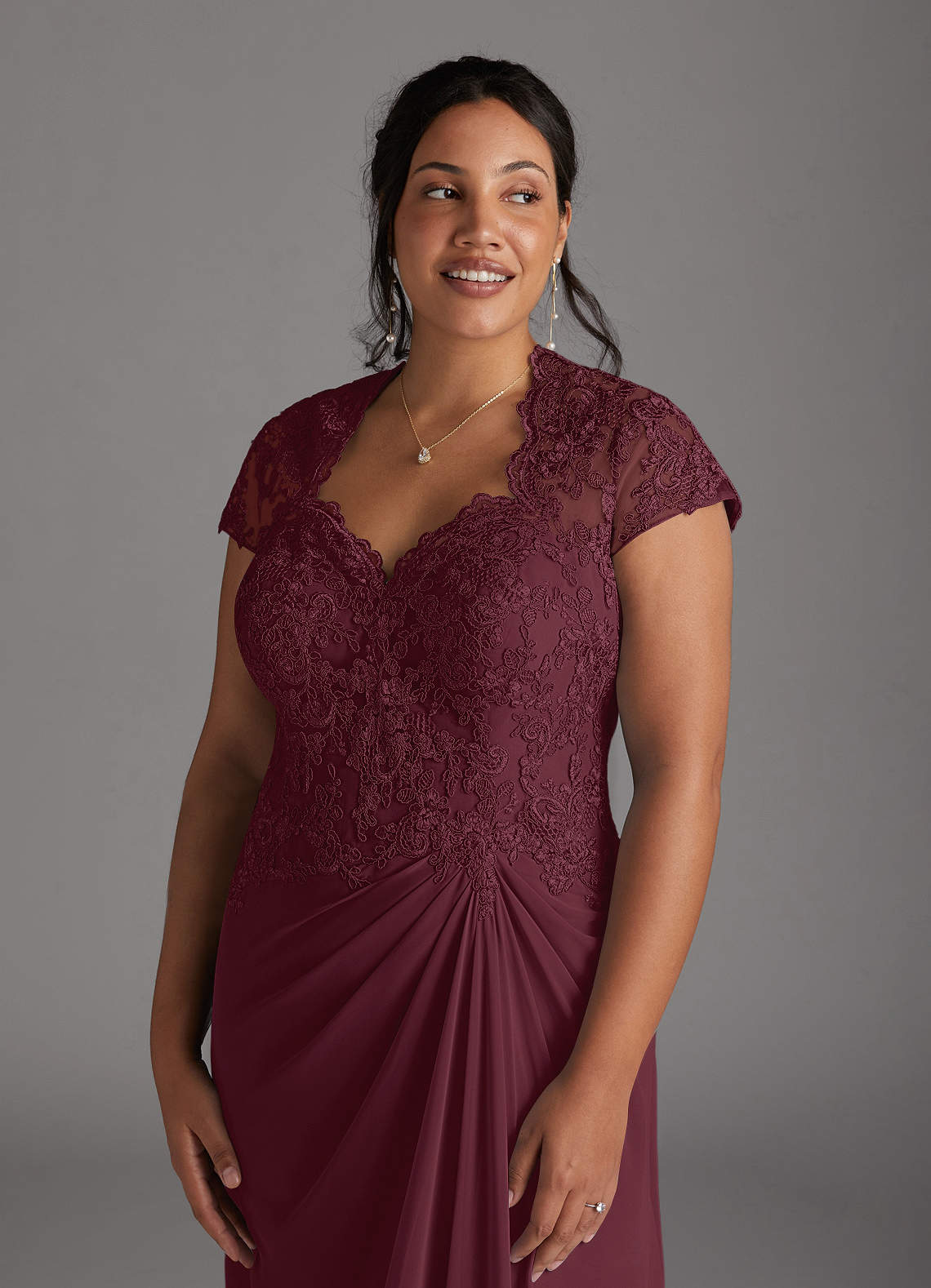 Azazie Junie Mother of the Bride Dresses Cabernet A-Line Lace Chiffon Dress image3