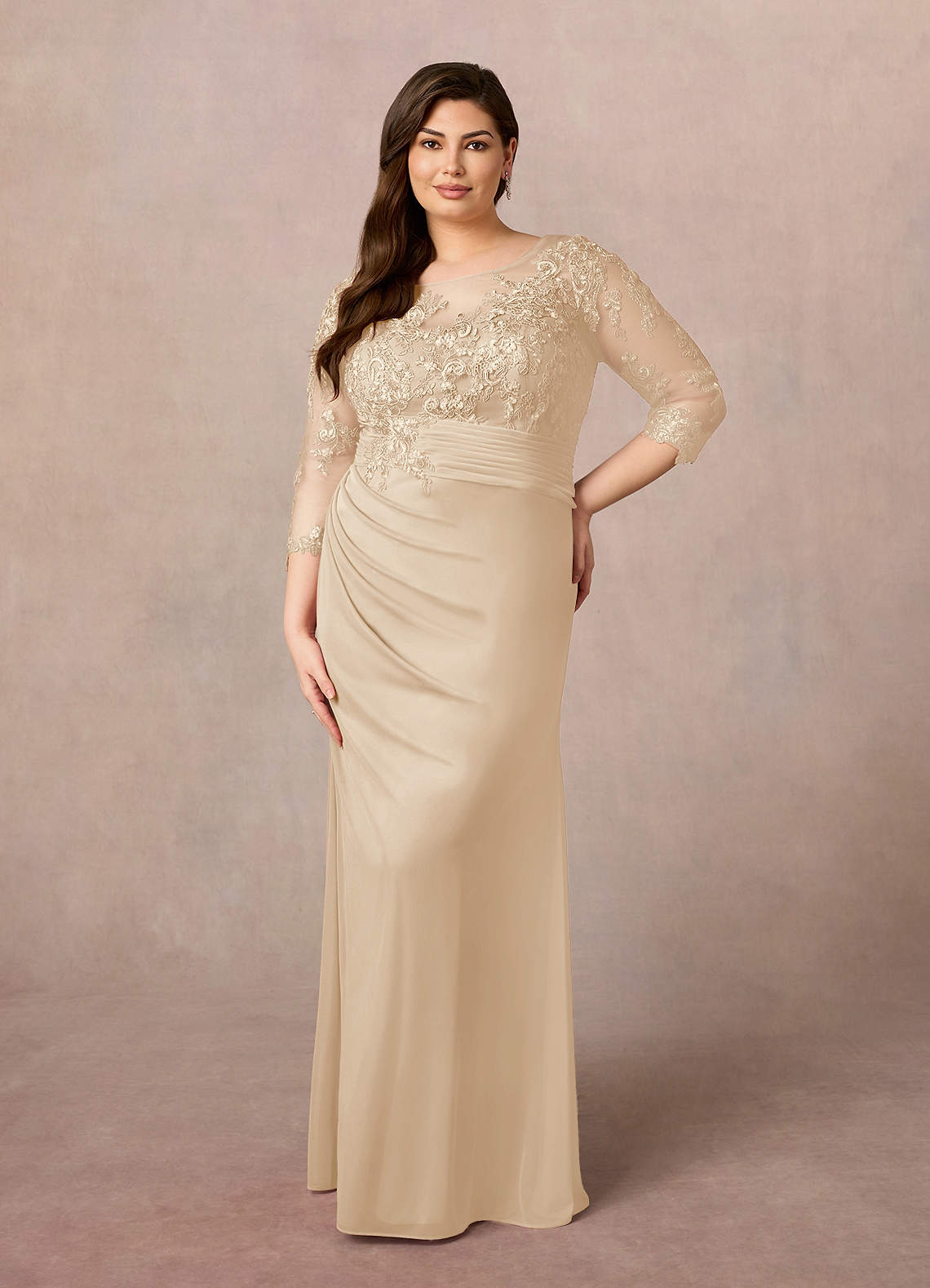 Azazie Fatemah Abiti per la Madre della Sposa Abito Sirena in Pizzo in Pizzo con Scollo a U Champagne image1