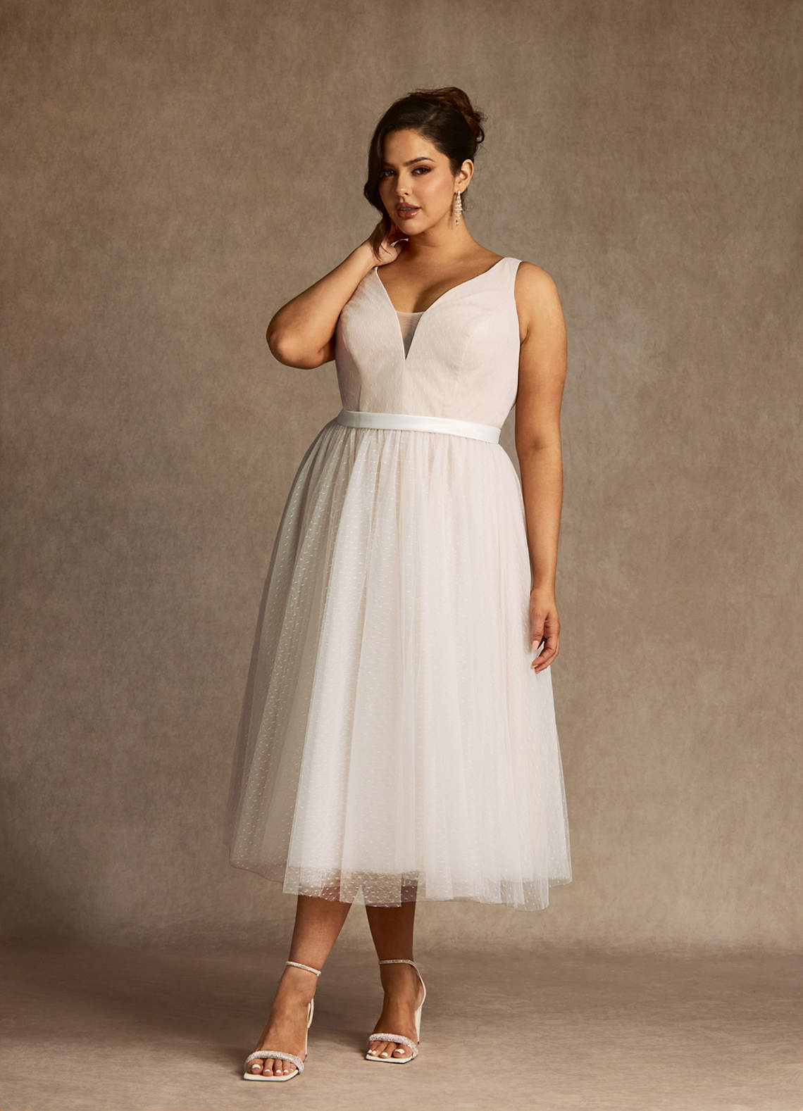 Azazie Windsor Wedding Dresses Diamond White Nude A-Line Bow Tulle Dress image1