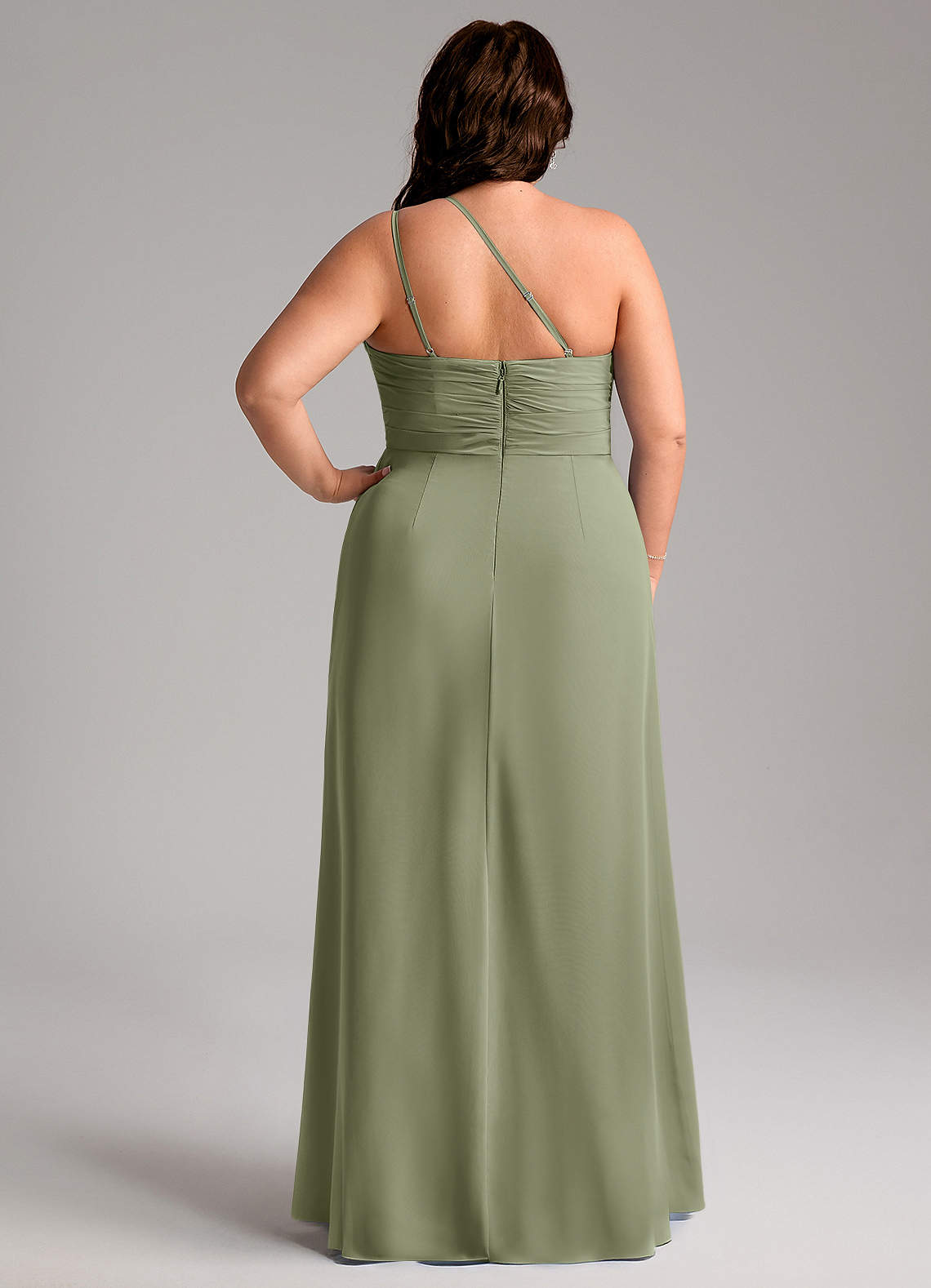 Azazie Eren Jurken voor bruidsmeisjes Jurk van Chiffon met Kolom One-Shoulder Pistache image8
