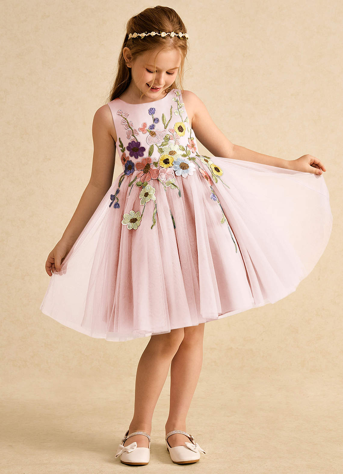 Azazie Prima Flower Girl Klänningar Klänning A-Line i Tyll Rosett image2
