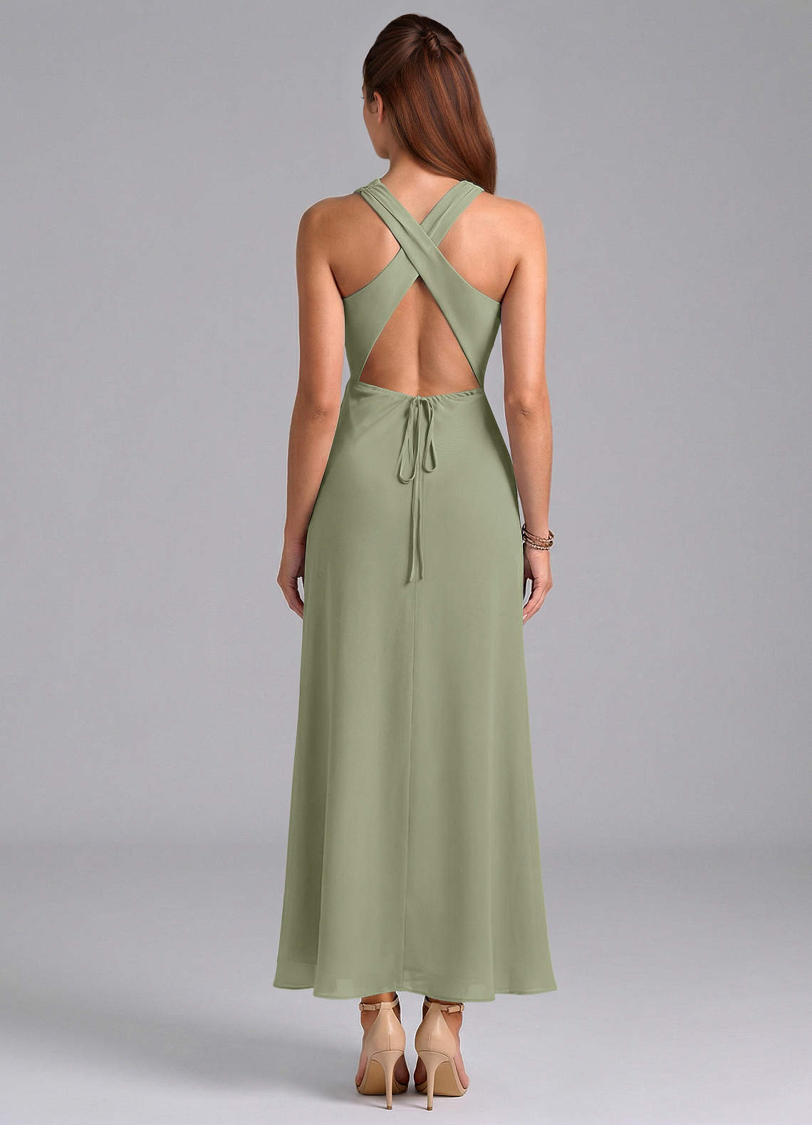 Azazie Evadne Bridesmaid Dresses Pistachio Sheath Pleated Chiffon Dress image5