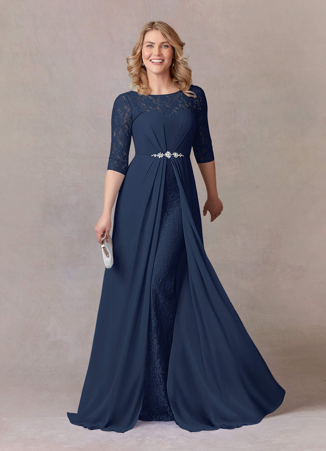 Azazie Leonine Mother of the Bride Dresses Dark Navy A-Line Scoop lace Chiffon Dress image1