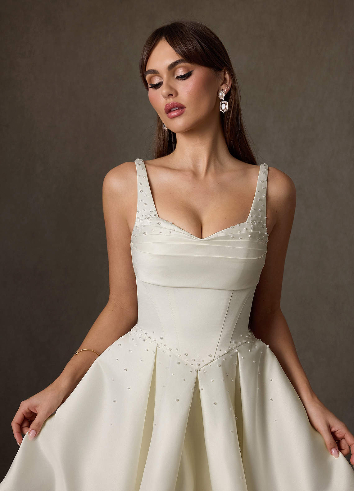 Azazie Zelina Wedding Dresses Cream A-Line Sweetheart Neckline Satin Dress image6