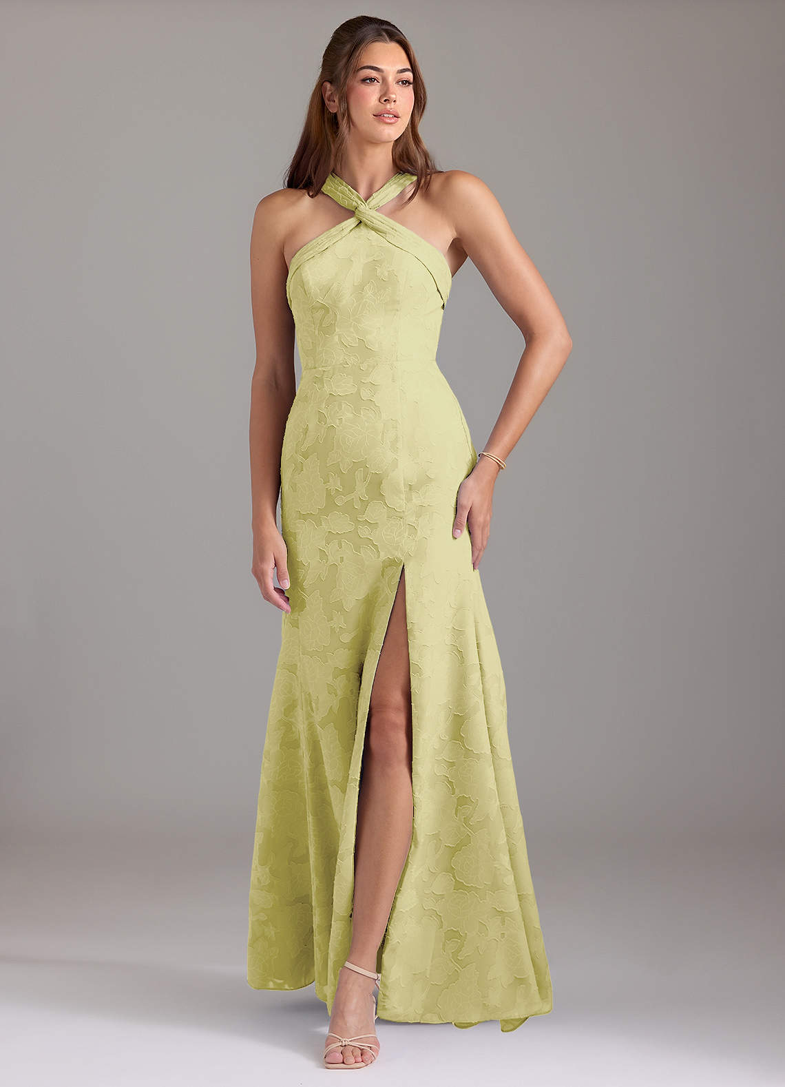 Azazie Rue Bridesmaid Dresses Lemon Sorbet A-Line Pleated Floral Burnout Dress image1