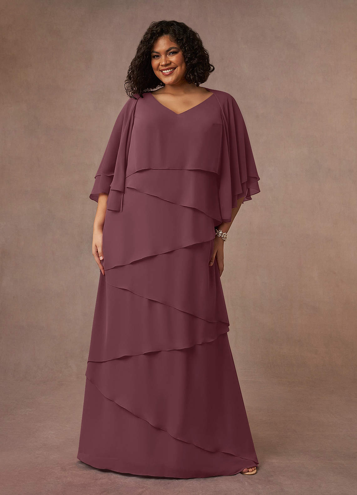 Azazie OHara Mother of the Bride Dresses Sangria A-Line V-Neck Chiffon Dress image1