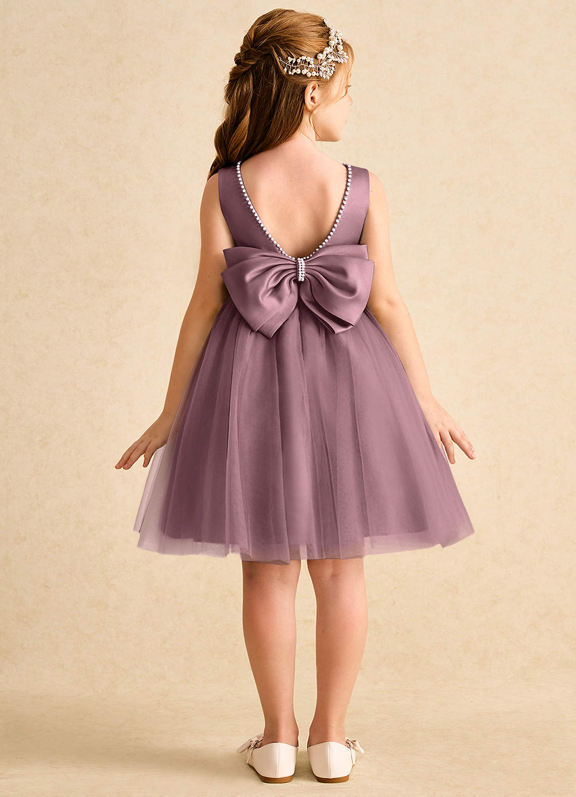 Azazie Jani Flower Girl Dresses Vintage Mauve A-Line Bow Tulle Dress image1