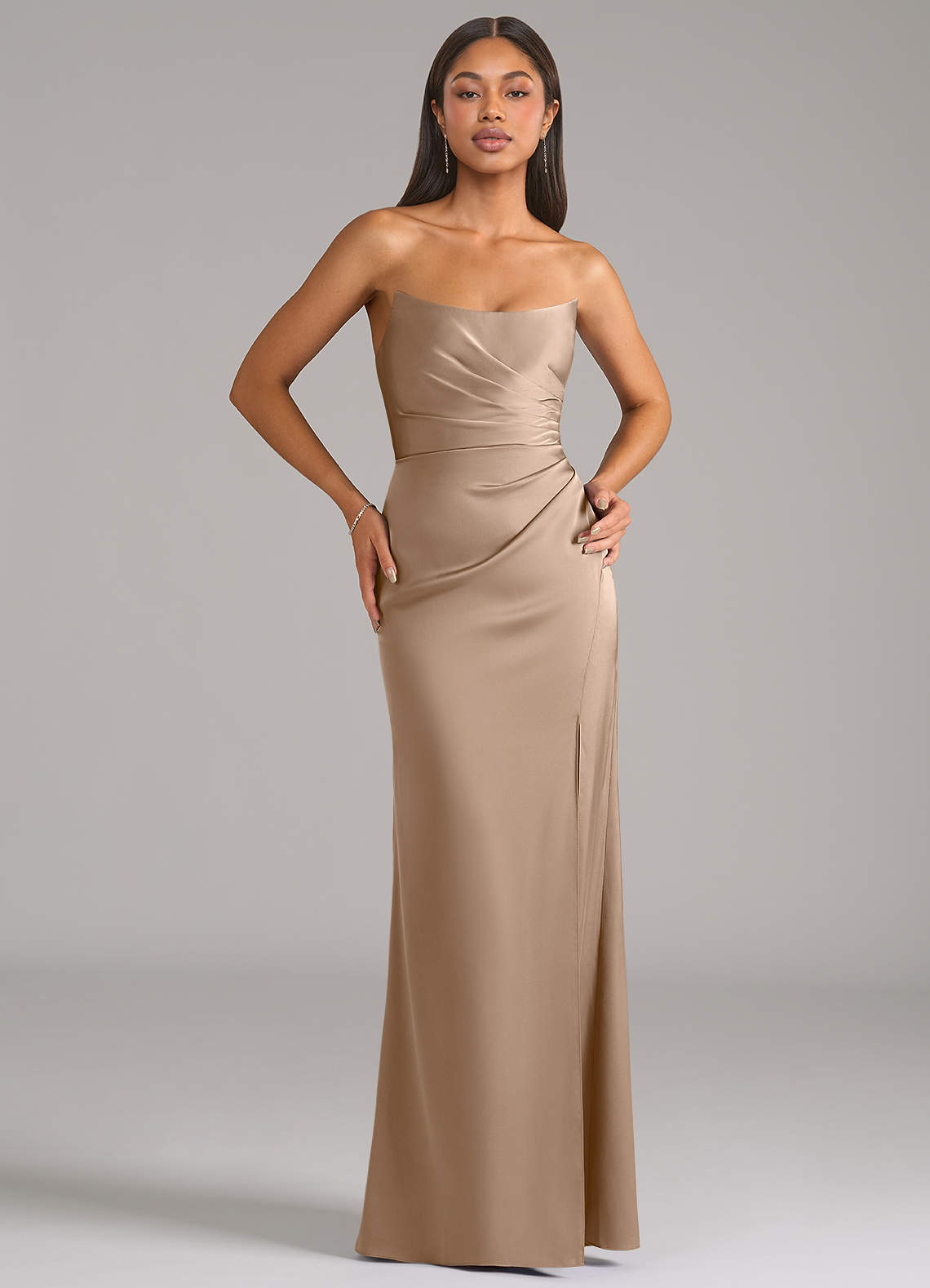 Azazie Marla Bridesmaid Dresses Taupe Sheath Strapless Stretch Satin Convertible Dress image1