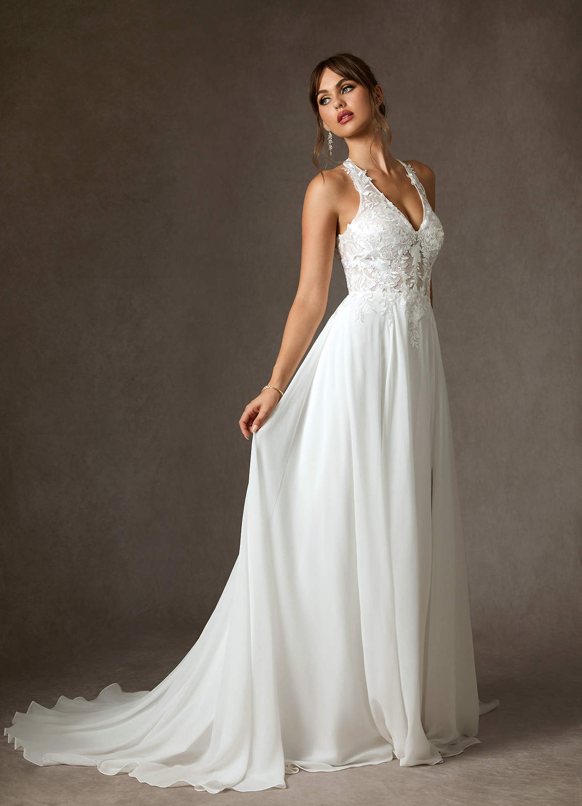 Azazie Sonja Wedding Dresses Diamond White A-Line Lace Dress image1