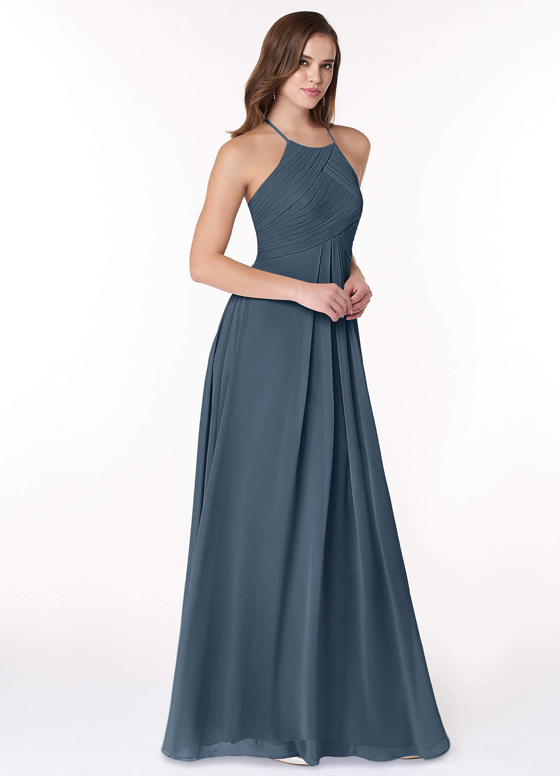Azazie Ginger Bridesmaid Dresses Neptune A-Line Halter Pleated Chiffon Dress image1