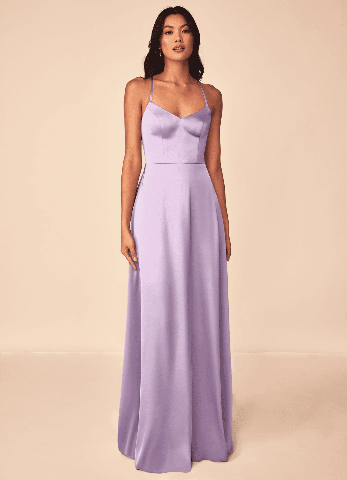 Azazie Mei Bridesmaid Dresses Frosted Lilac A-Line V-Neck Stretch Satin Dress image1
