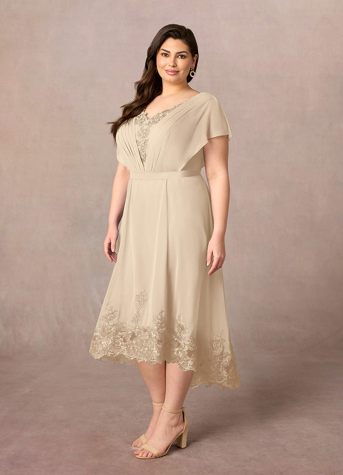 Azazie Palana Mother of the Bride Dresses Champagne A-Line Lace Chiffon Dress image6