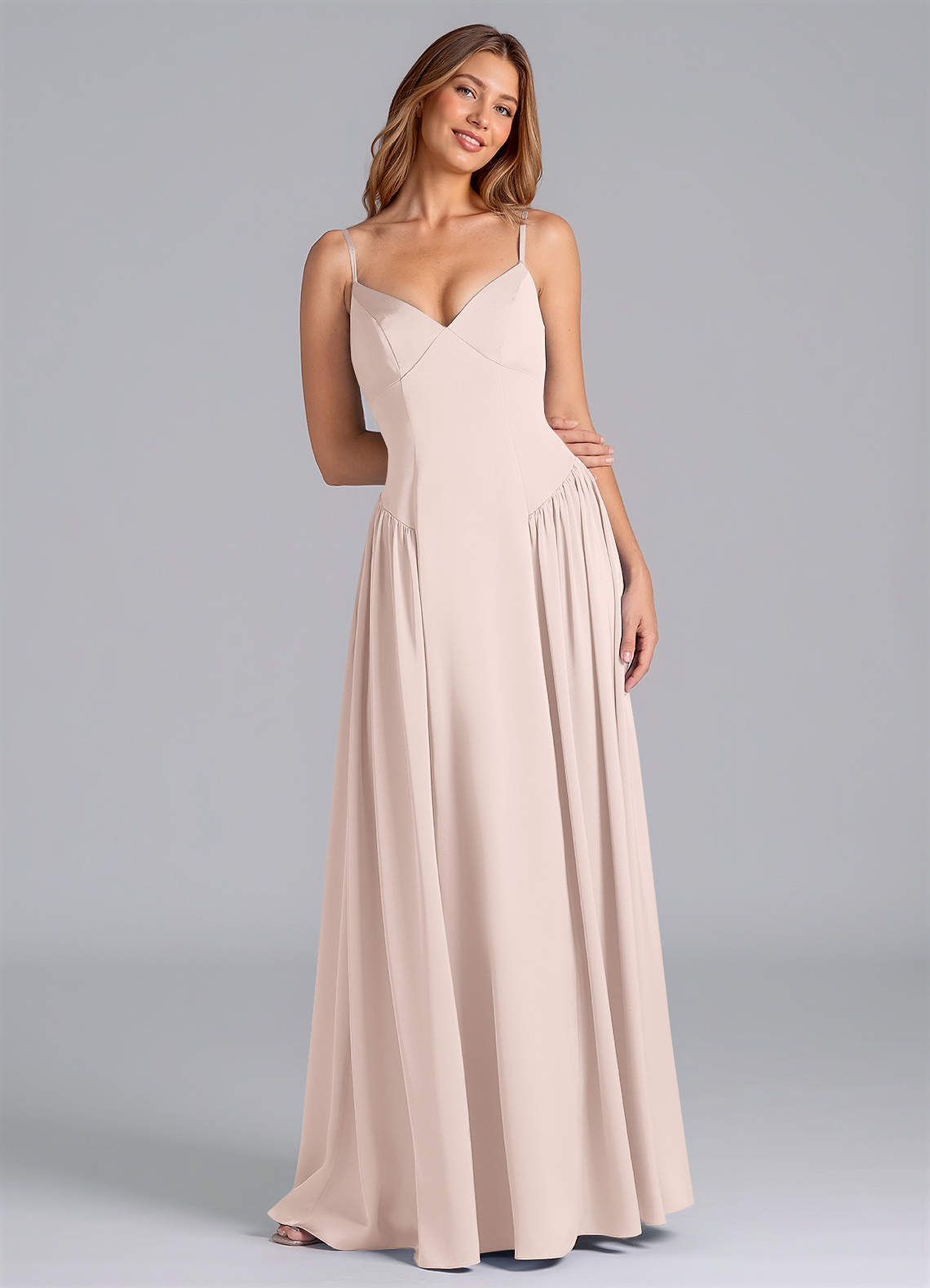 Azazie Kirby Bridesmaid Dresses Blushing Pink A-Line Stretch Satin Dress image1