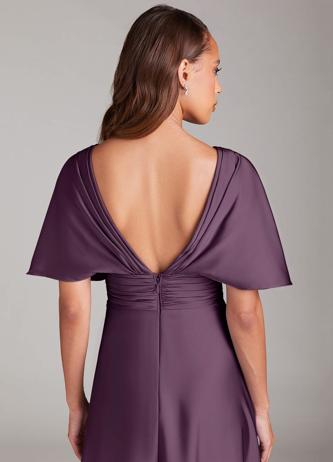 Azazie Pamela Bridesmaid Dresses Plum A-Line Pleated Stretch Satin Dress image5