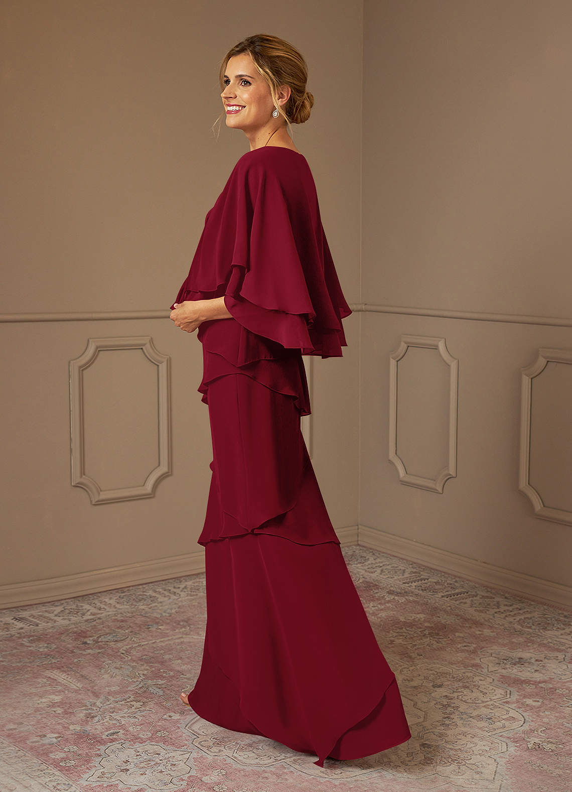 Azazie OHara Vestidos para mãe da noiva Vestido Borgonha de Chiffon de Linha A image1