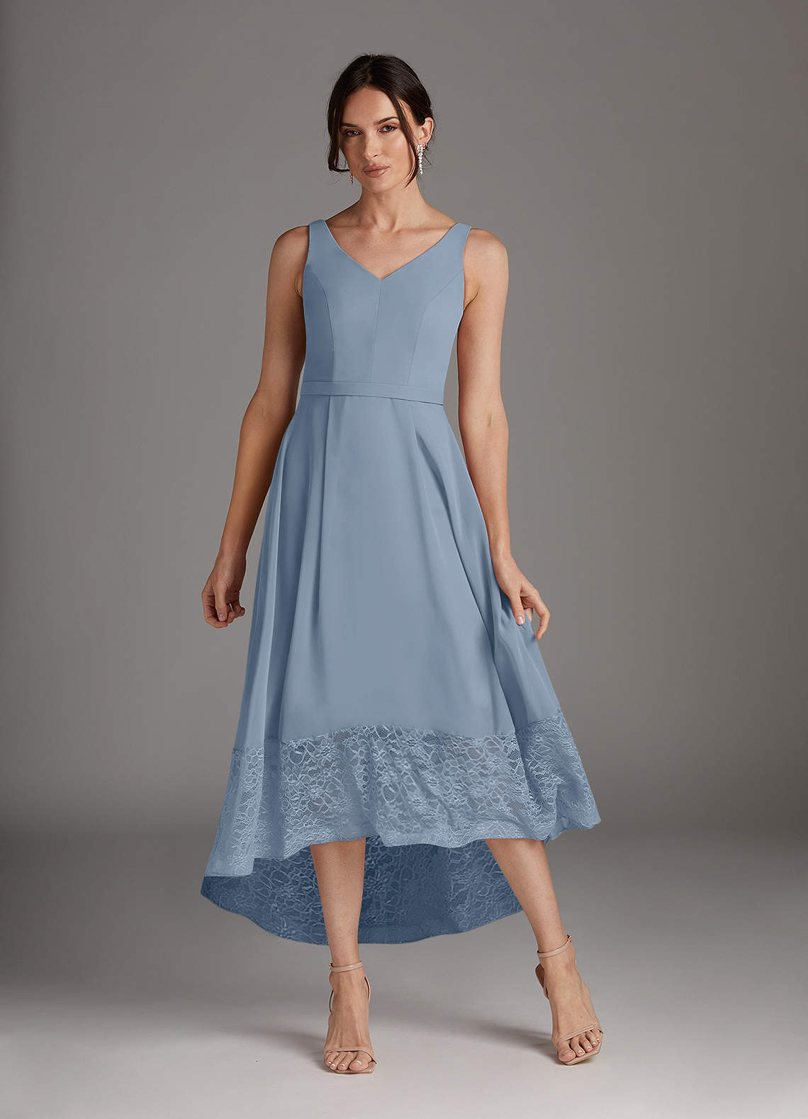 Azazie Dubrow Vendita Finale Abito A-Line in Chiffon Pizzo Blu Polveroso image1