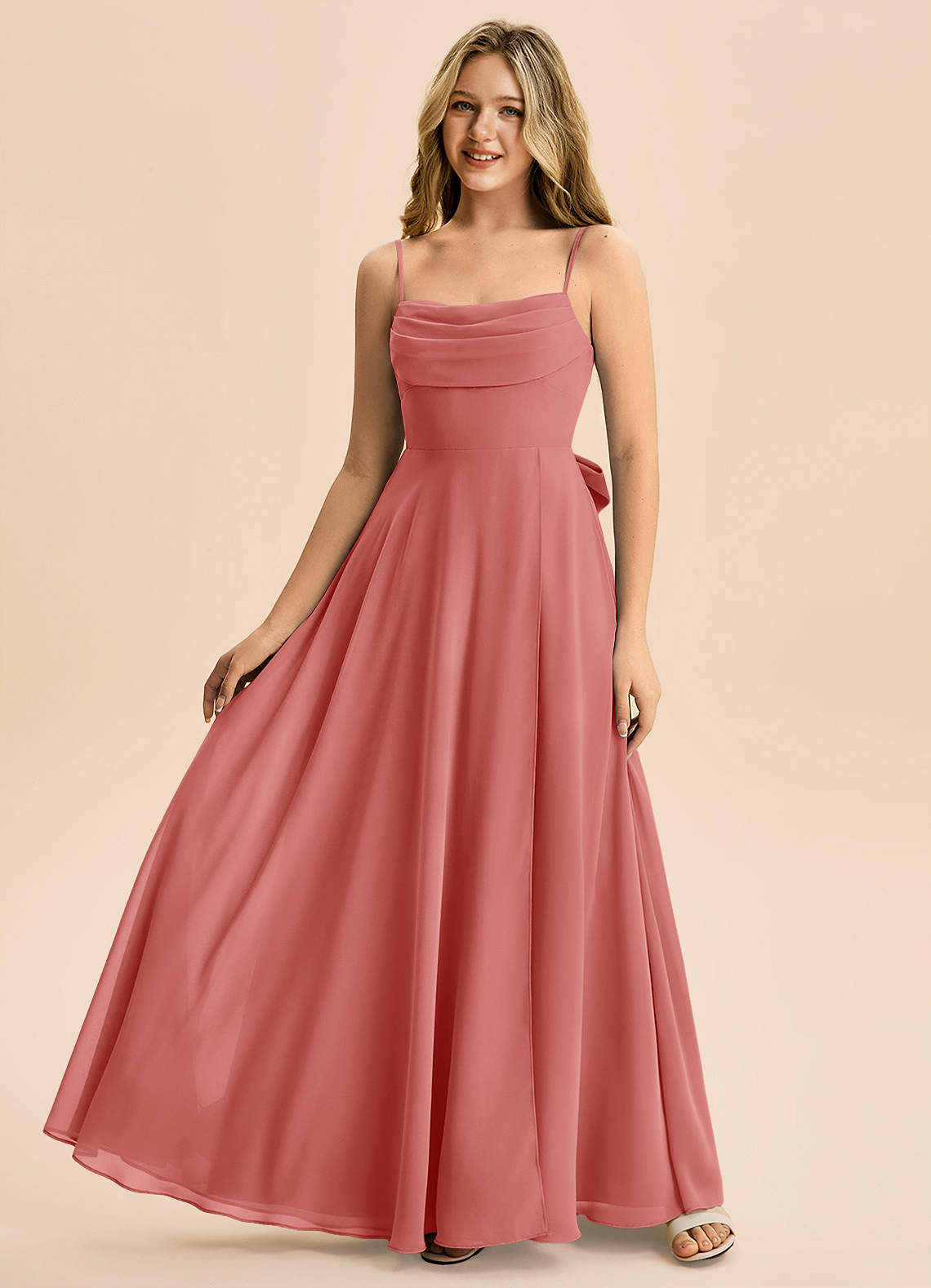 Azazie Bear Junior Agave A-Line Pleated Chiffon Dress image3