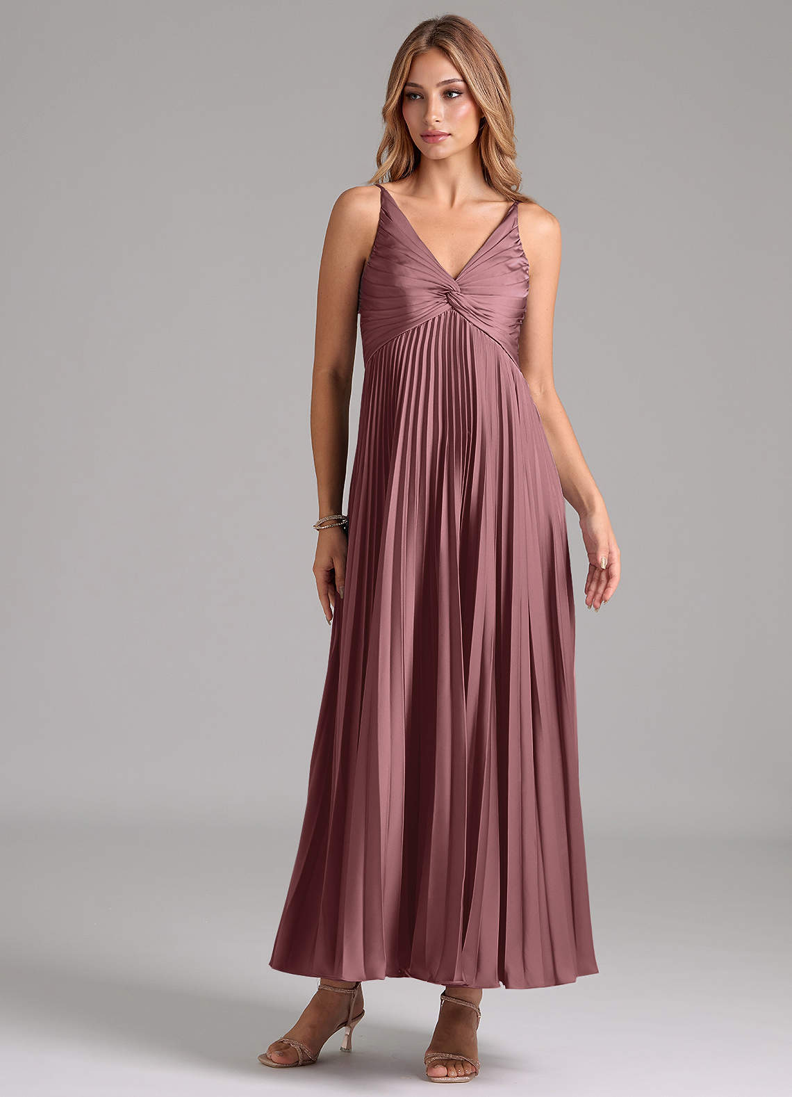 Azazie Raychelle Brautjungfernkleider A-Linie Plissee Stretch-Satin Kleid Vintage Mauve image1