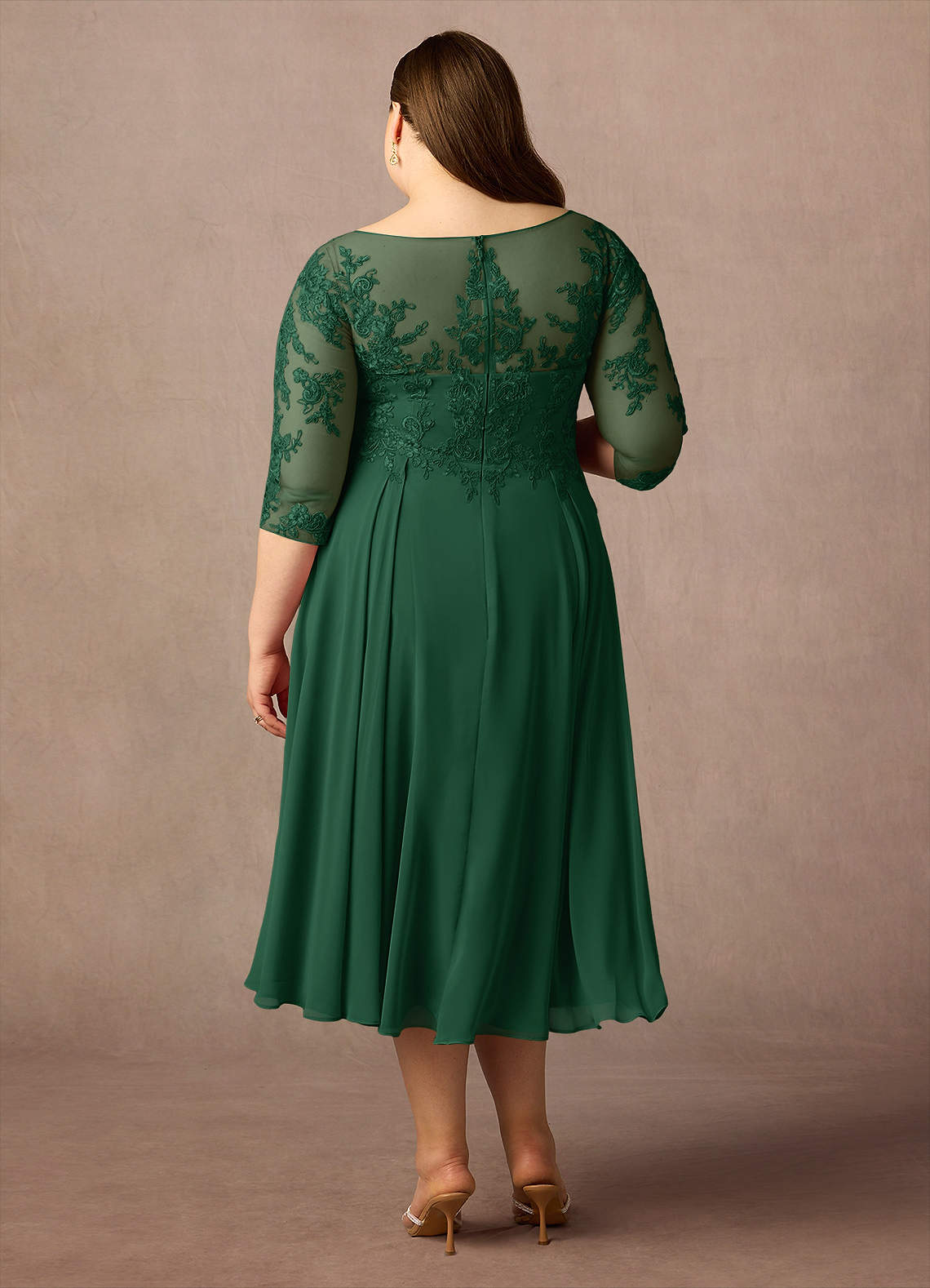 Azazie Marge Mother of the Bride Dresses Dark Green A-Line Scoop Lace Chiffon Dress image6