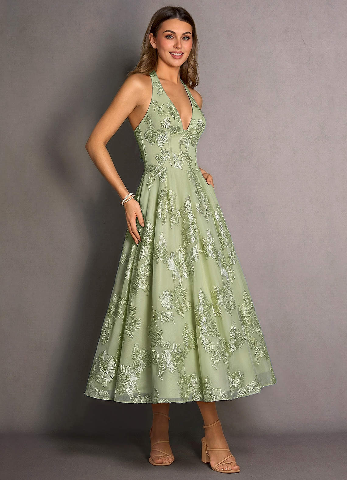 maxi light green dress Flora Satin Maxi Dress