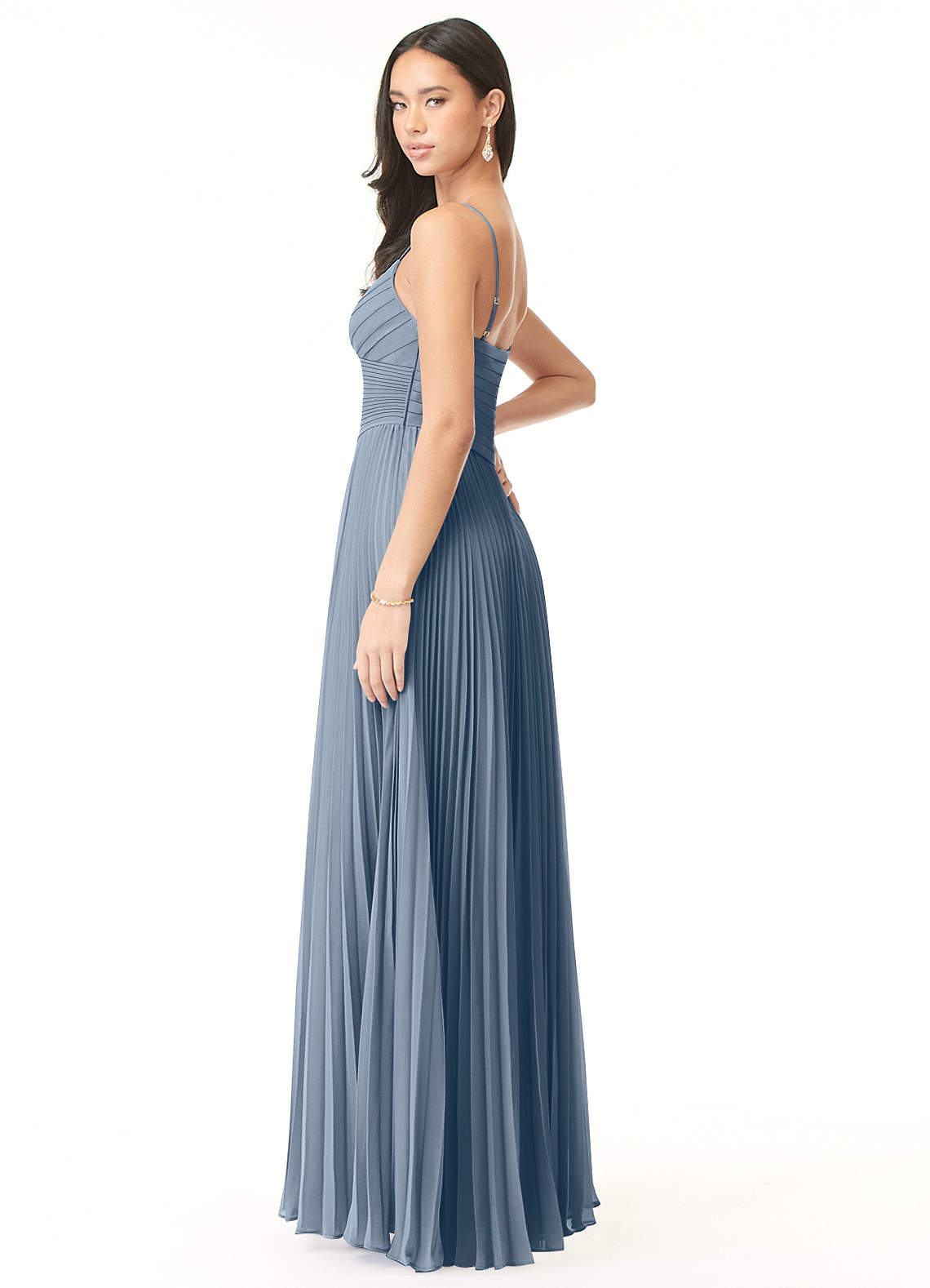 Azazie Vini At-home Try On Dresses Matcha A-Line V-Neck Pleated Chiffon Dress image3