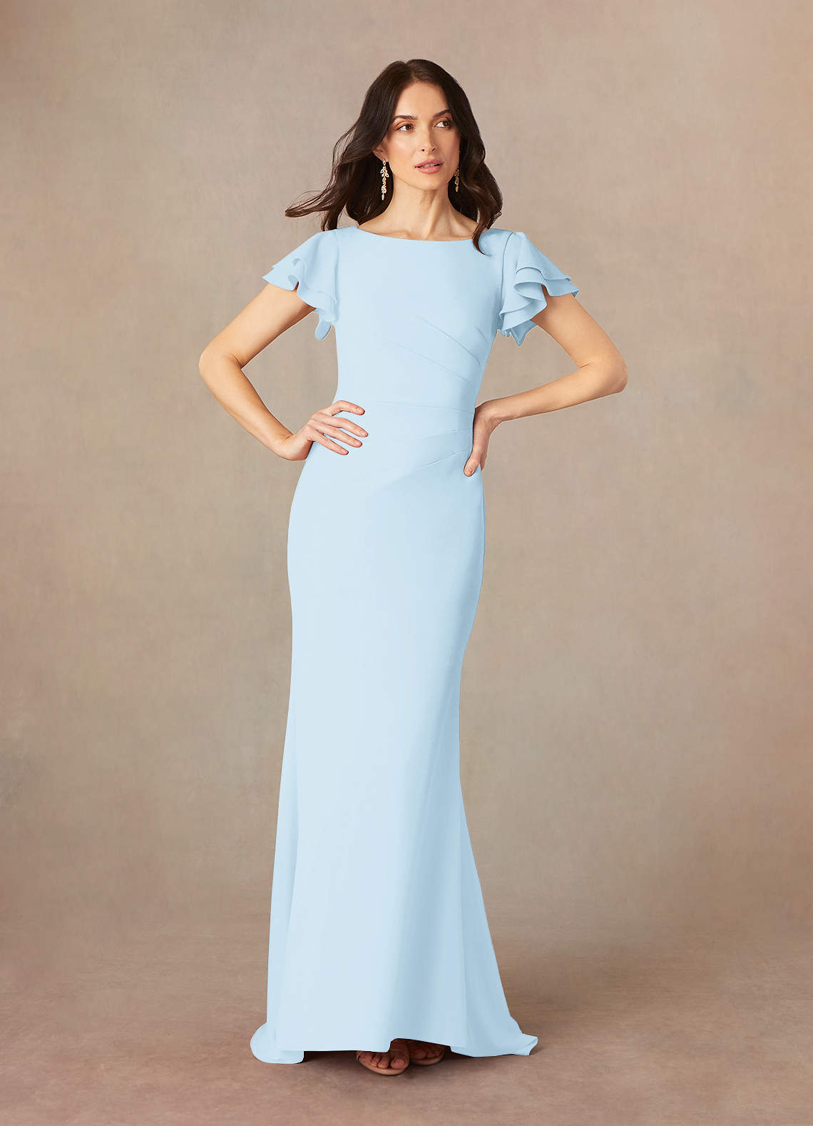 Azazie Peppermint Mère de la mariée Robes Robe Sirène en Crêpe Élastique Encadrement froncé Bleu Ciel image1